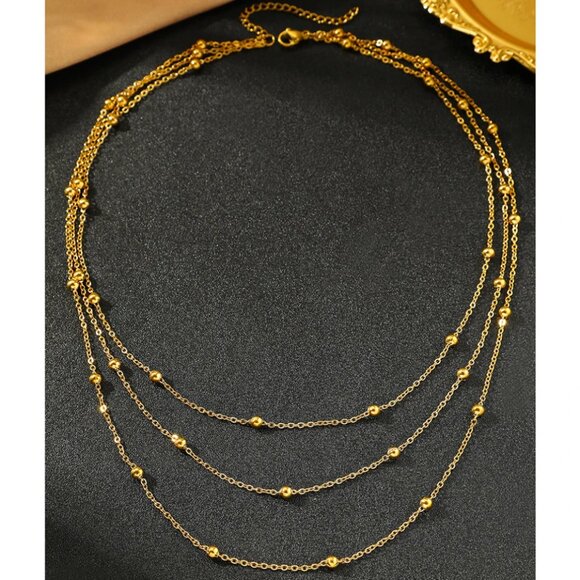 Triple Layer Station Chain Necklace in Gold - Picture 2 of 6